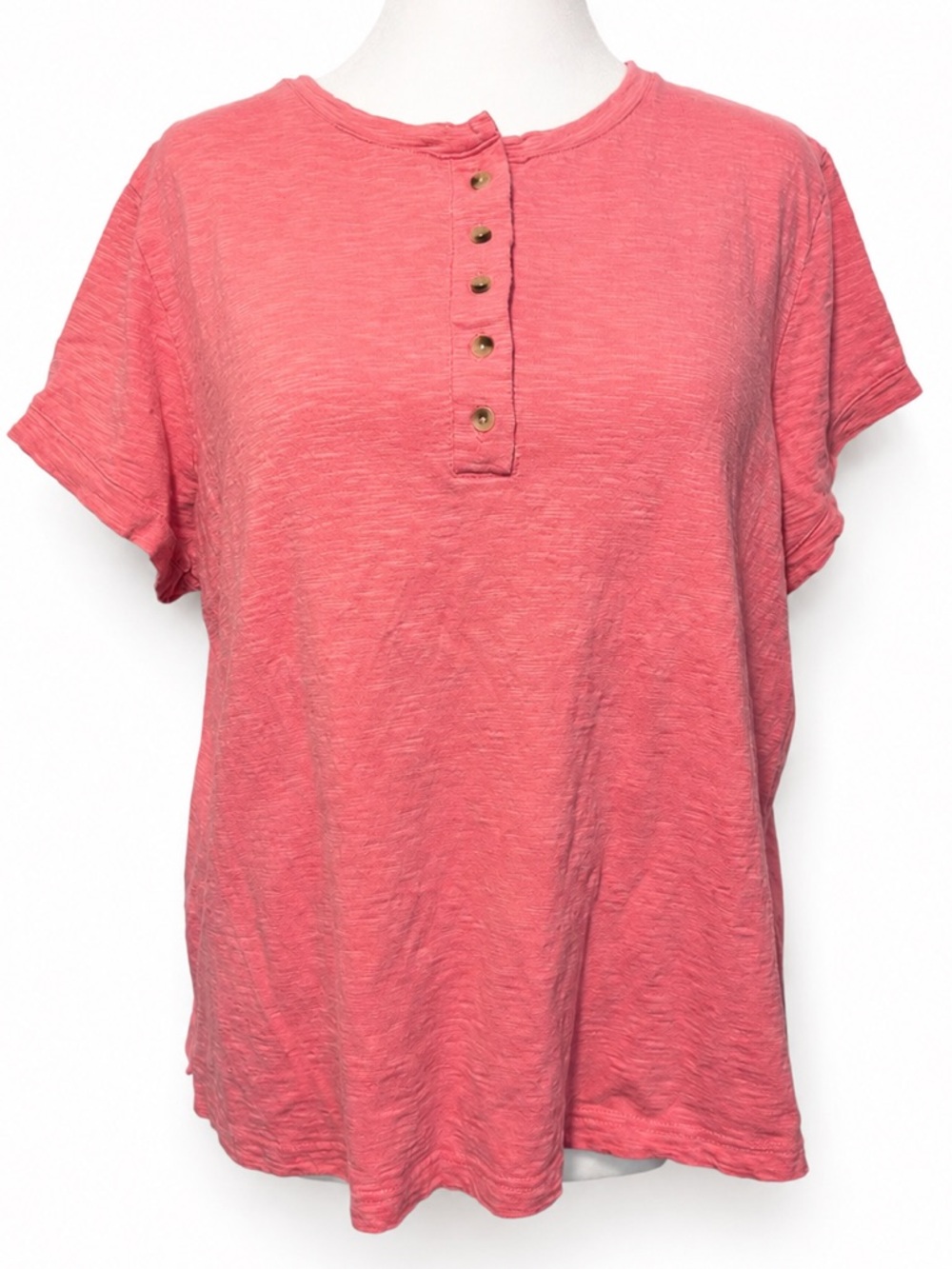 Nine West Pink 100% Cotton Henley Tee XL Casual Slub Knit Top